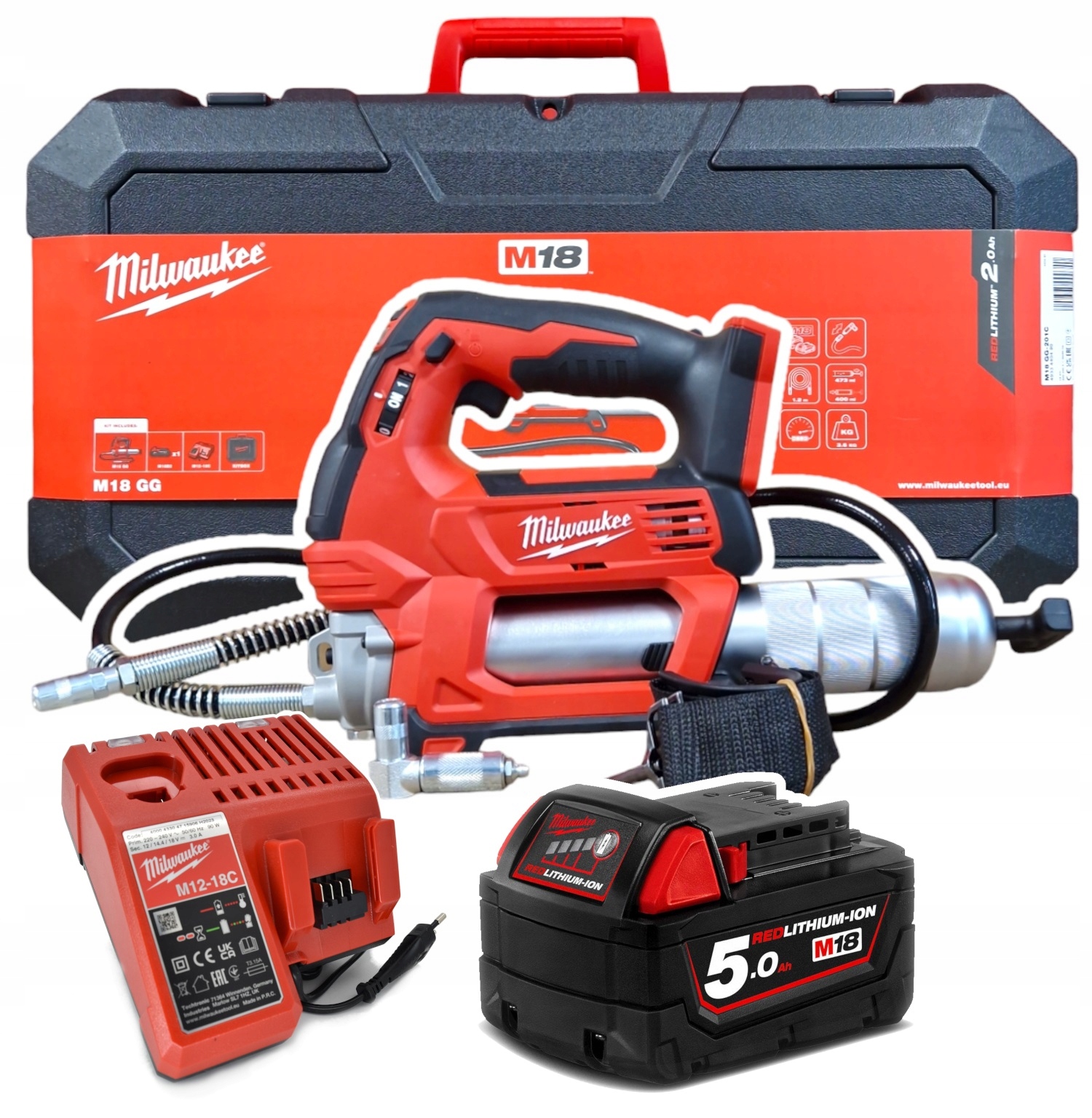 Milwaukee M18 GG-501C Maznica Mazacia Pištoľ 690 bar 1x 5.0 Ah v kufri
