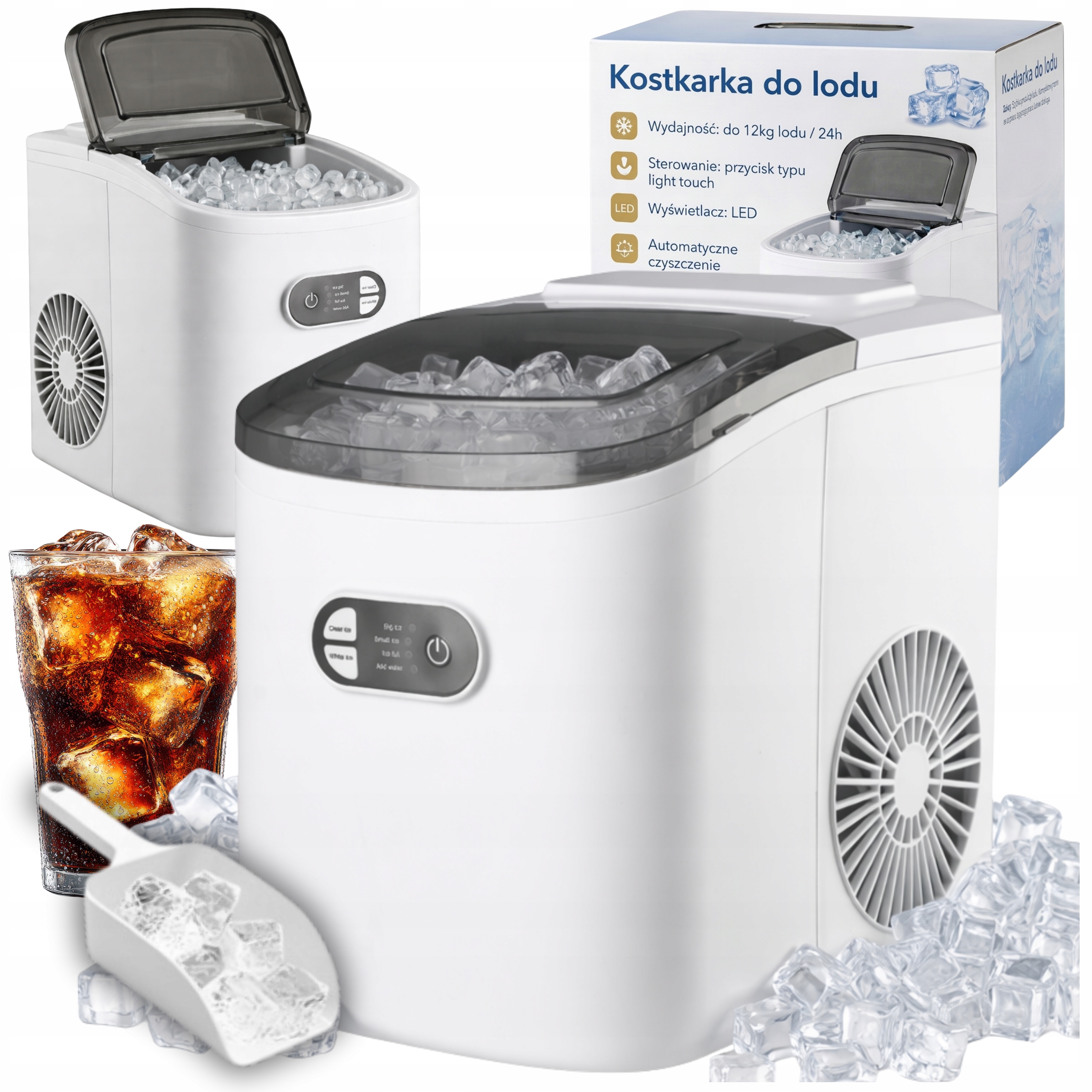 Kostkarka Do Lodu 12kg/24h Wydajna Szybka Maszynka Łopatka Ice Maker Panel