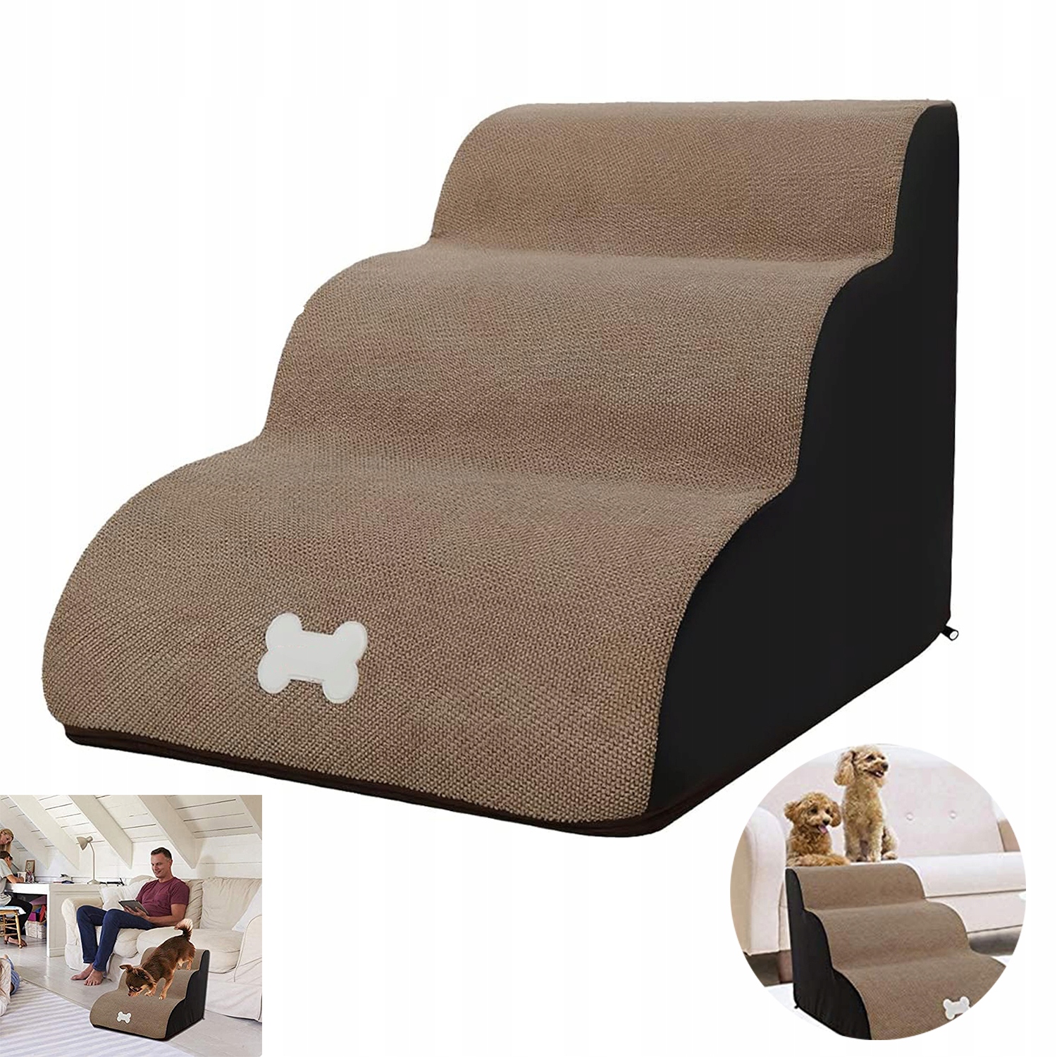 Schůdky pro psy a kočky – 3 schůdky pro snadný vstup, šířka 40 cm, stabilní a šetrná rampa