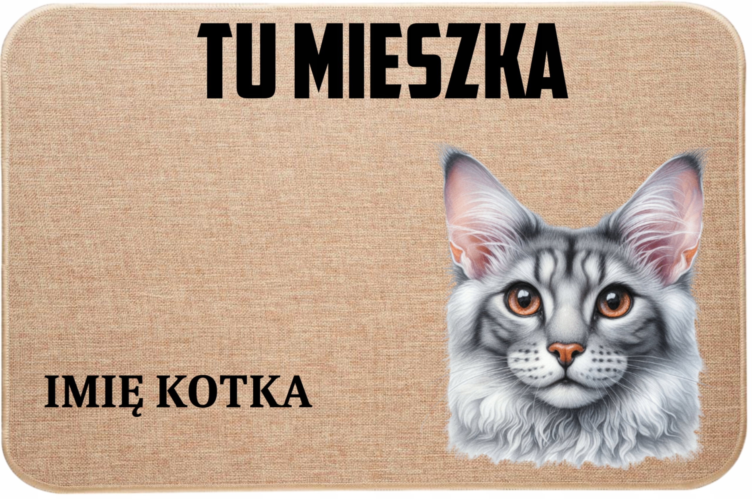 Vstupná Ľanová Rohožka S Mačiatkom Tu Býva Meno Vášho Mačiatka