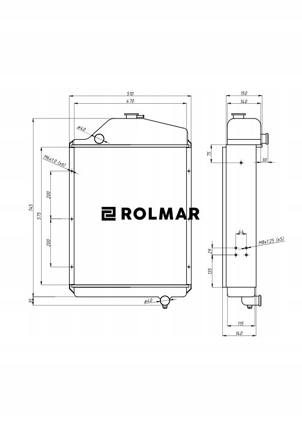 Chladič měděný boční upevnění 1012/1014 Rm turbo C-385