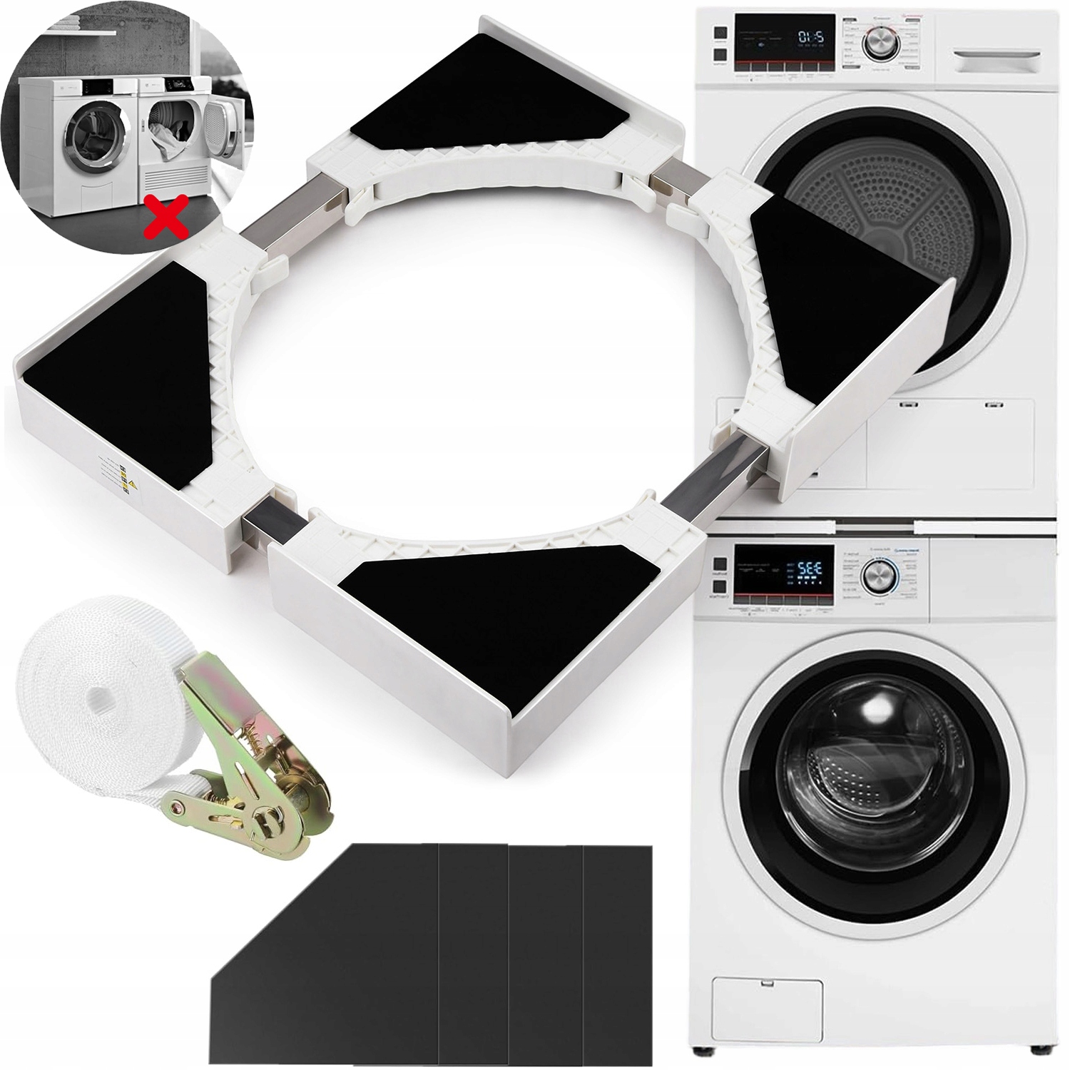Łącznik Pralki Suszarki Szerokość Uniwersalny 46-66CM Antywibracyjna Pas