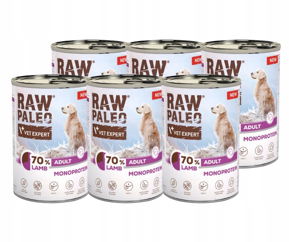 Karma dla psa Raw Paleo Jagnięcina Lamb Adult puszka zestaw 400g 6szt