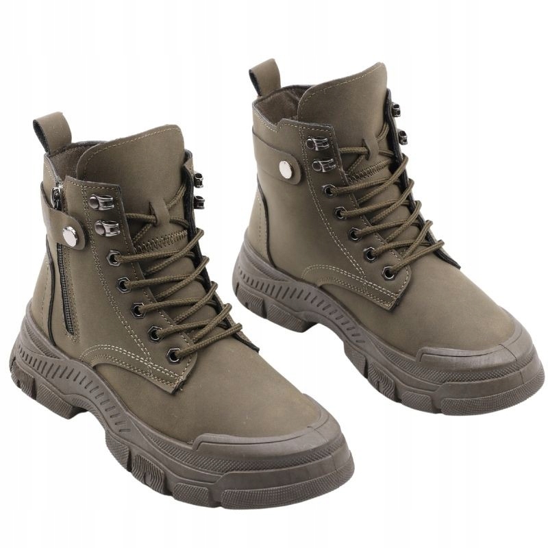 BOTKI DAMSKIE OCIEPLANE TRAPERY BUTY ZIMOWE ŚNIEGOWCE SUWAKI ZIELONE Rozmiar 36