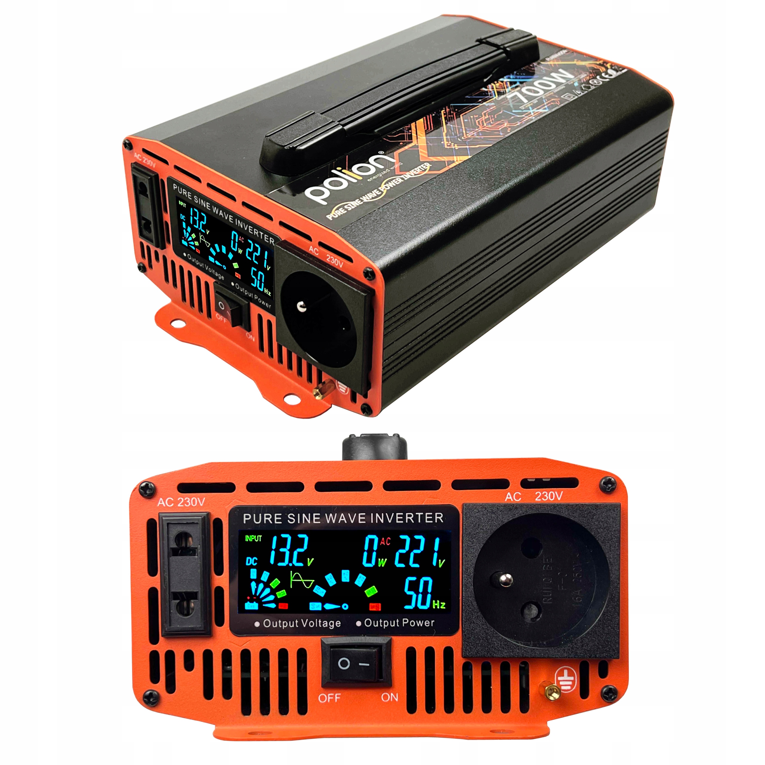 Měnič Napětí automobilová 12V/230V Polion 700W čistý sinus