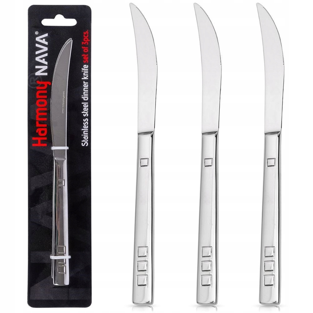 3x Noże STOŁOWE obiadowe stalowe nóż zestaw noży NAVA Harmony Linia Harmony