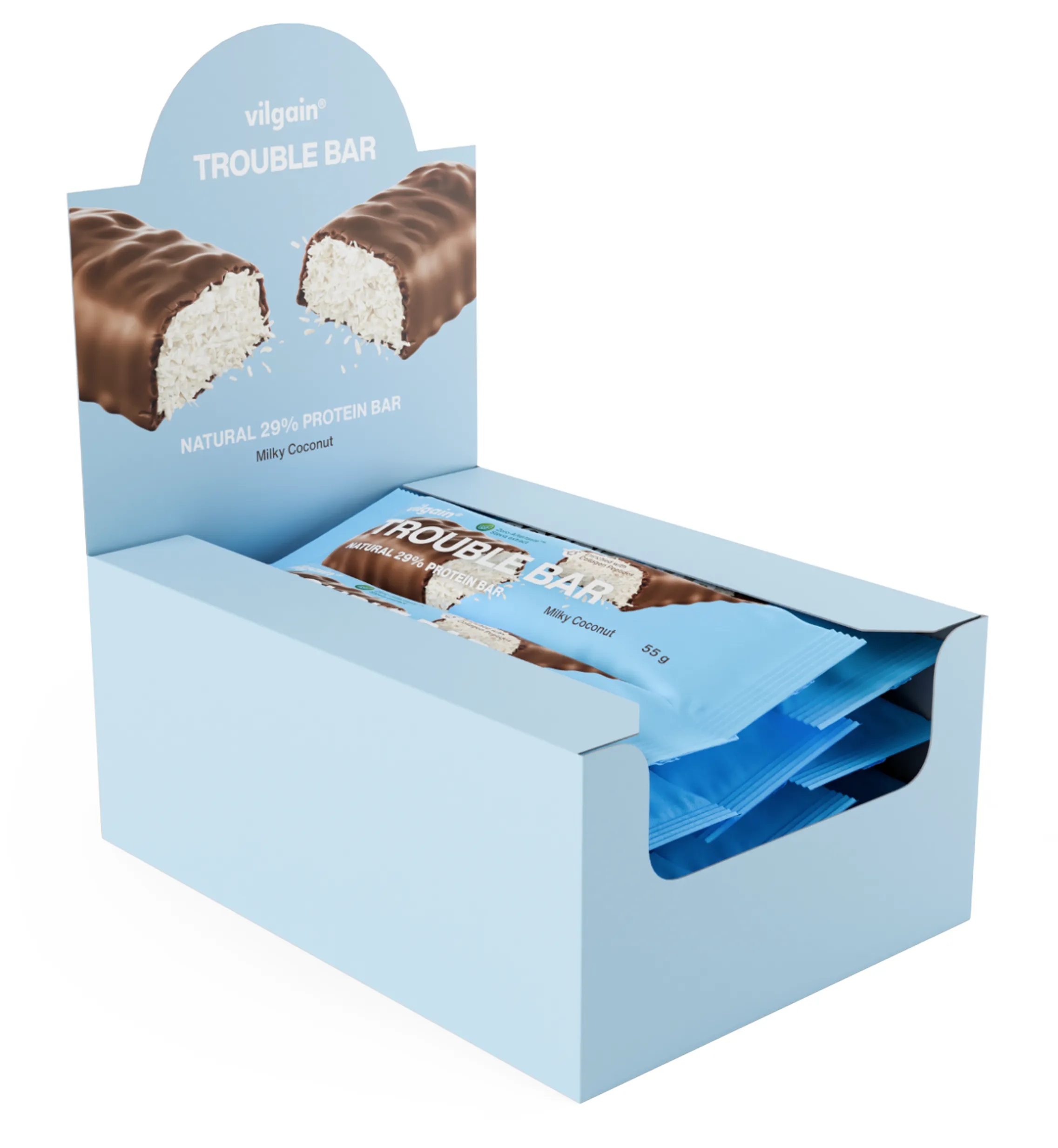 Levně 10 x proteinová kokosovo-čokoládová tyčinka, 29 % bílkovin, 55 g Vilgain