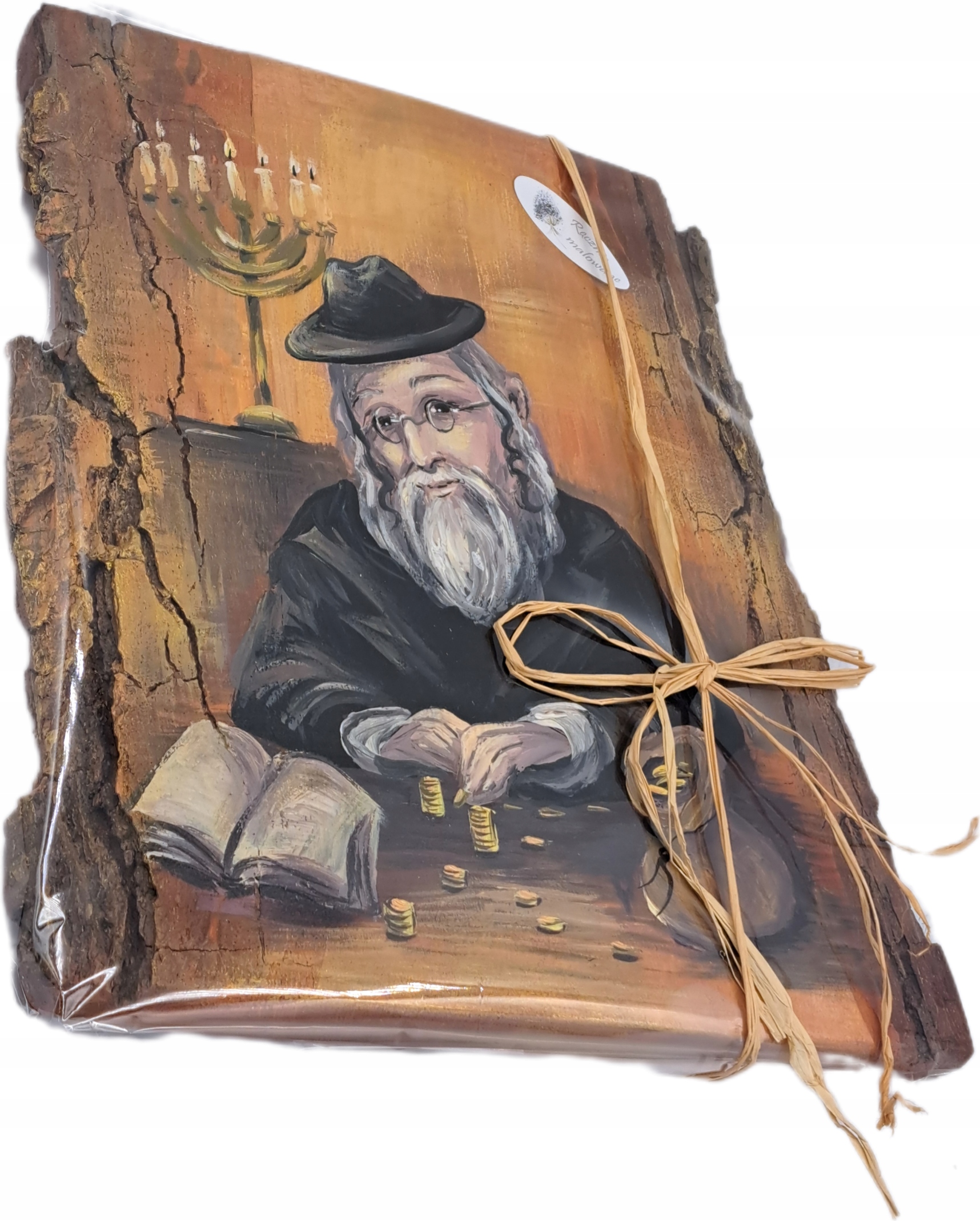 Obraz na masivním dřevě Žid pro štěstí dárek s kůrou