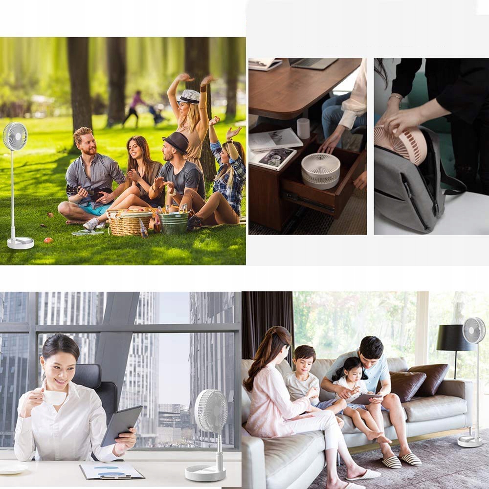 MOCNY WENTYLATOR WIATRAK PODŁOGOWY BIURKOWY STOŁOWY STOJĄCY USB MINI 7.2Ah Szerokość podstawy 1 cm