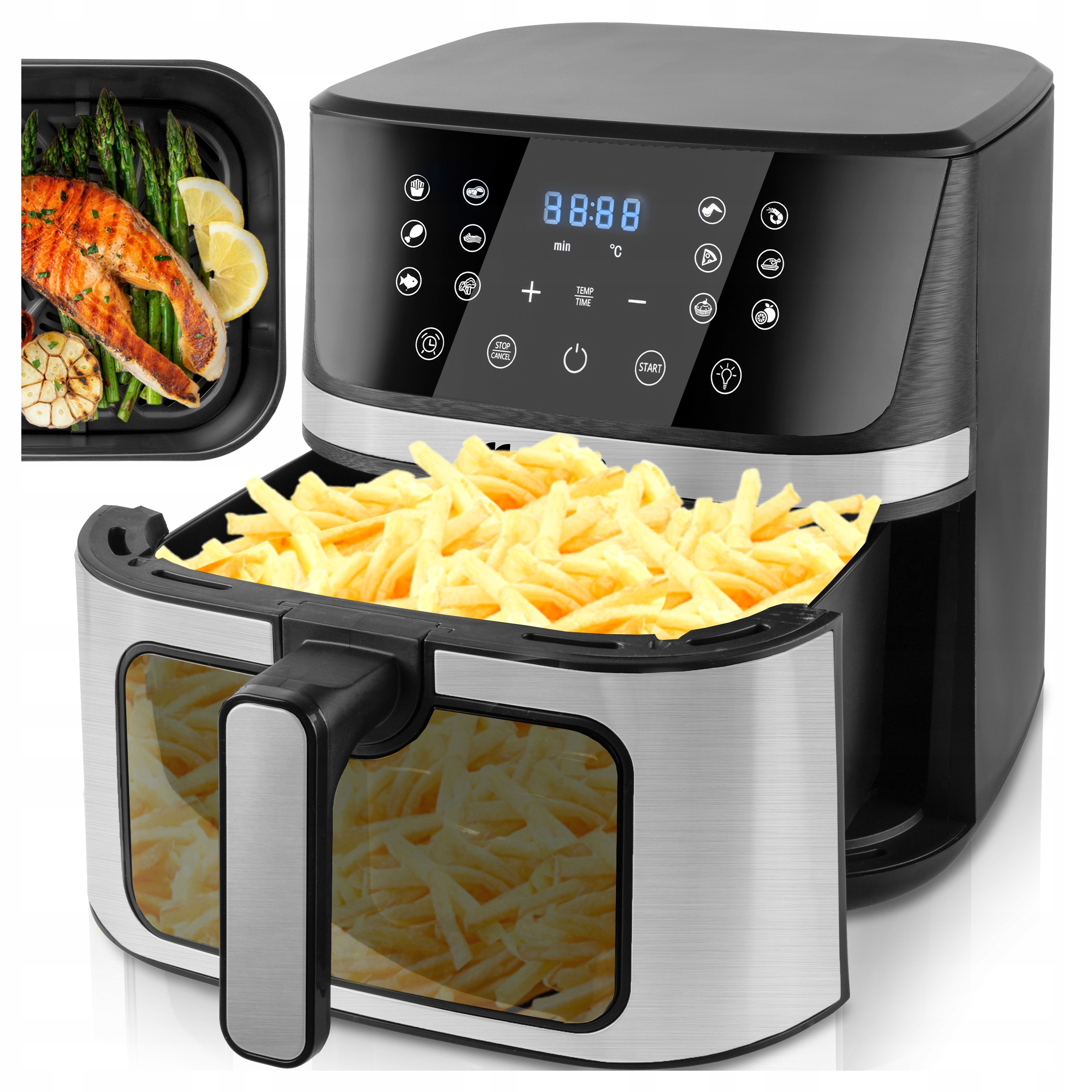 Frytkownica Beztłuszczowa Frytownica Air Fryer Duża 7L Mocna 1800W Okienko