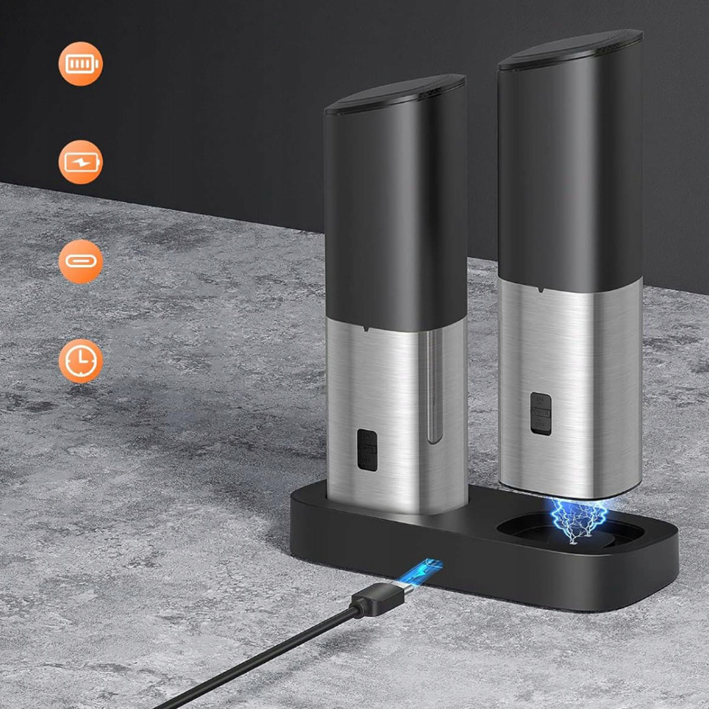 2X MŁYNEK ELEKTRYCZNY DO PIEPRZU SOLI PRZYPRAW USB Z OŚWIETLENIEM LED Załączone wyposażenie USB