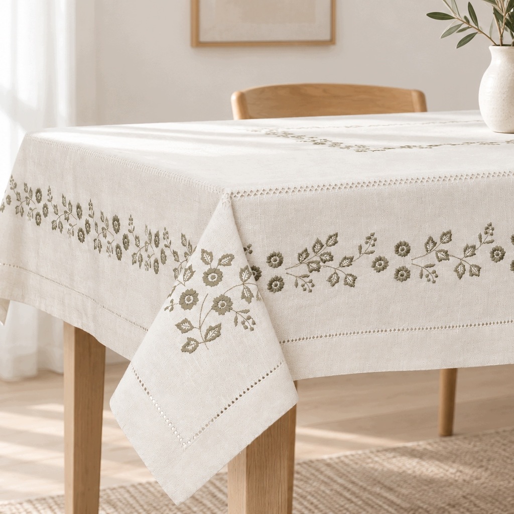 Vyšívaný obrus 160x220 Bavlna Rameno Elegantný ľanový vzhľad na stôl
