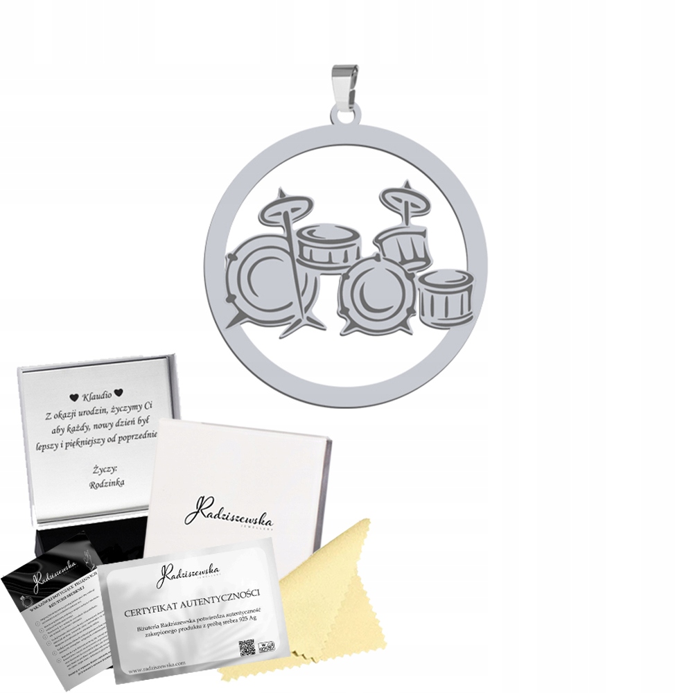 Stříbrný přívěsek Perkuse Dárek pro hudbu 925 Gravírování Dedikace Bonus
