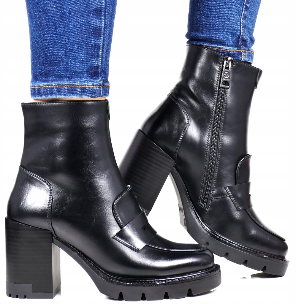 iButy Kotníkové Boty Workery Na Podpatku Černé New