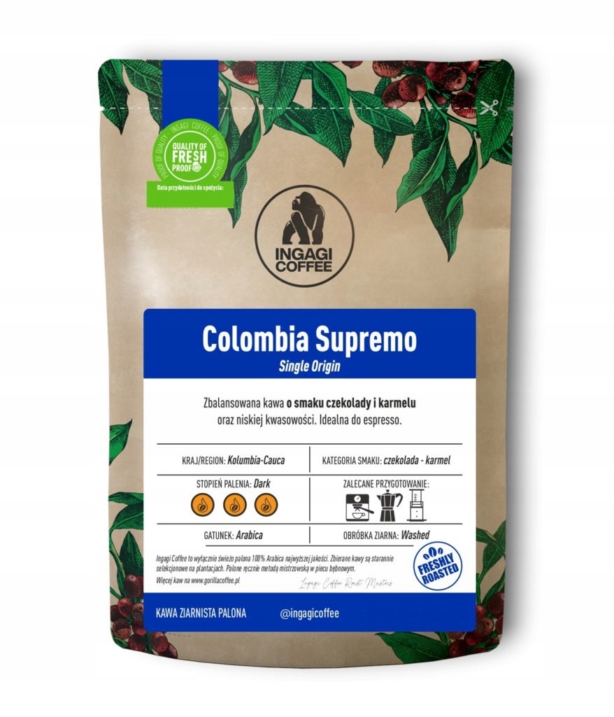 Káva zrnková Kolumbie Supremo 1 kg čerstvě pražená arabika