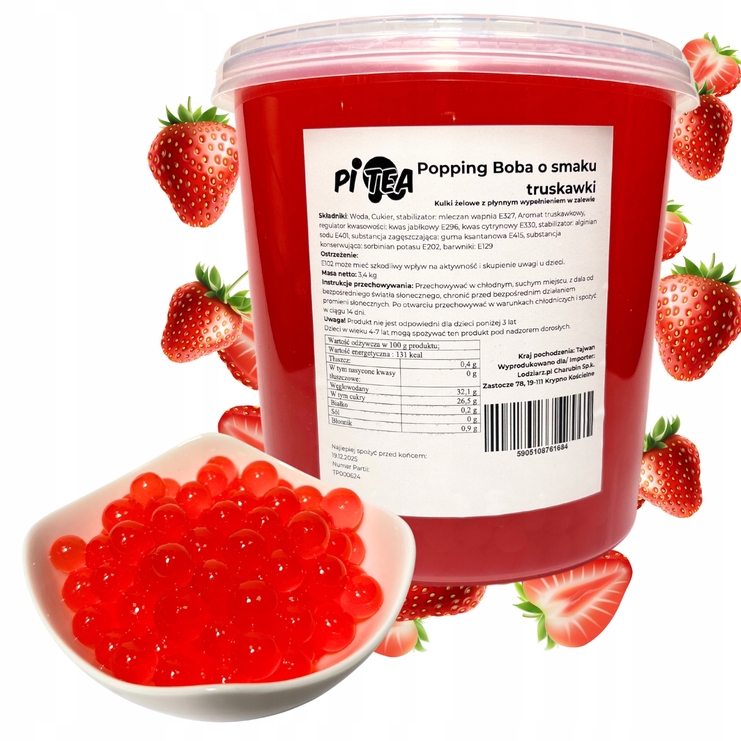 Levně Kuličky na Bubble Tea Popping Boba Velké Jahoda 3,4 kg Jahodové