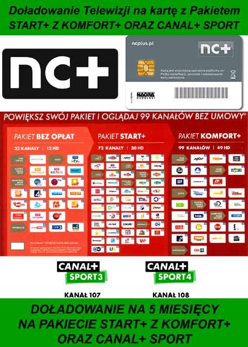 DOŁADOWANIE KART START+ Z KOMFORT+ I CANAL+ SPORT NA 5 MIESIĘCY