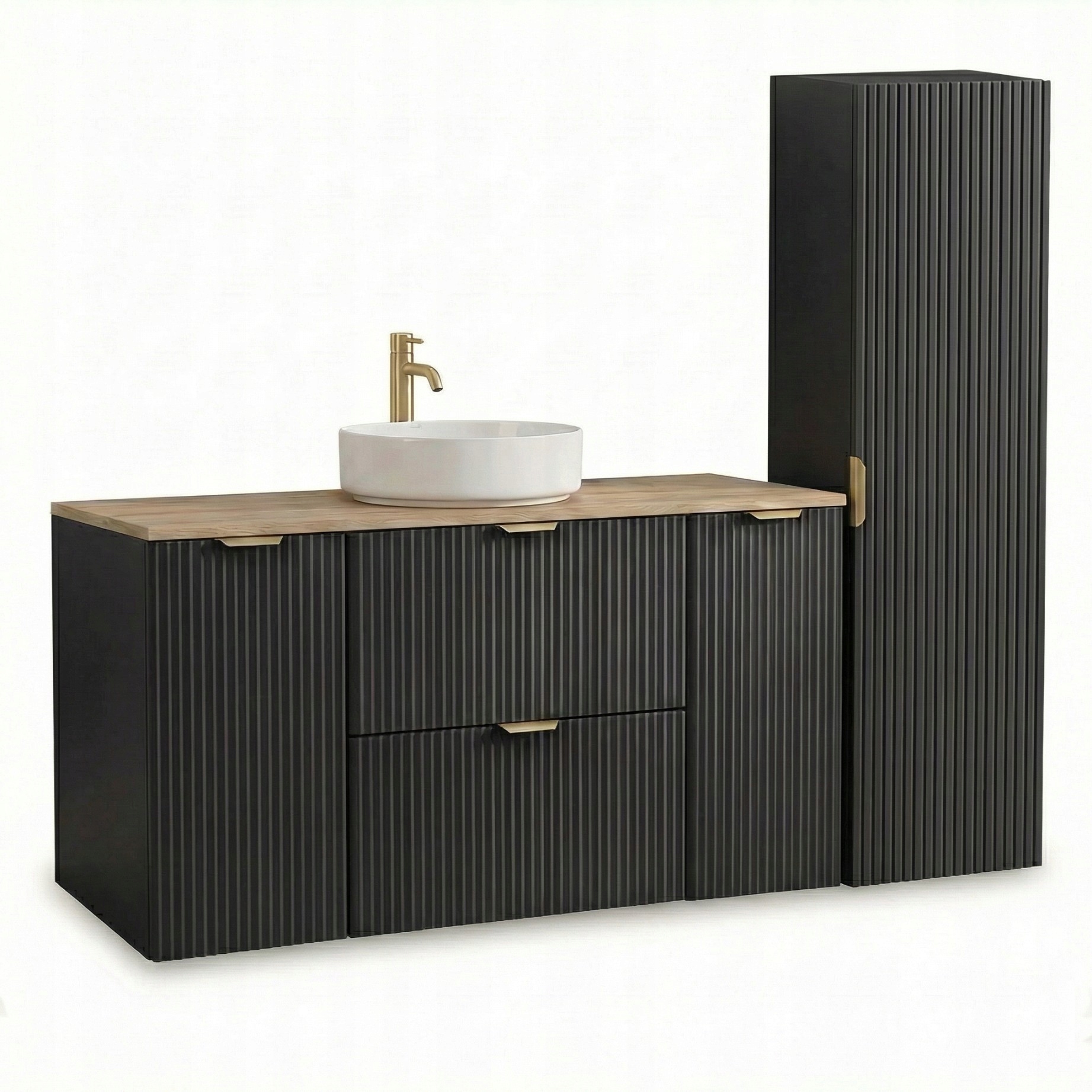 Sada koupelnového nábytku 120 cm Černá zásuvka na dveře, umyvadlo Willy