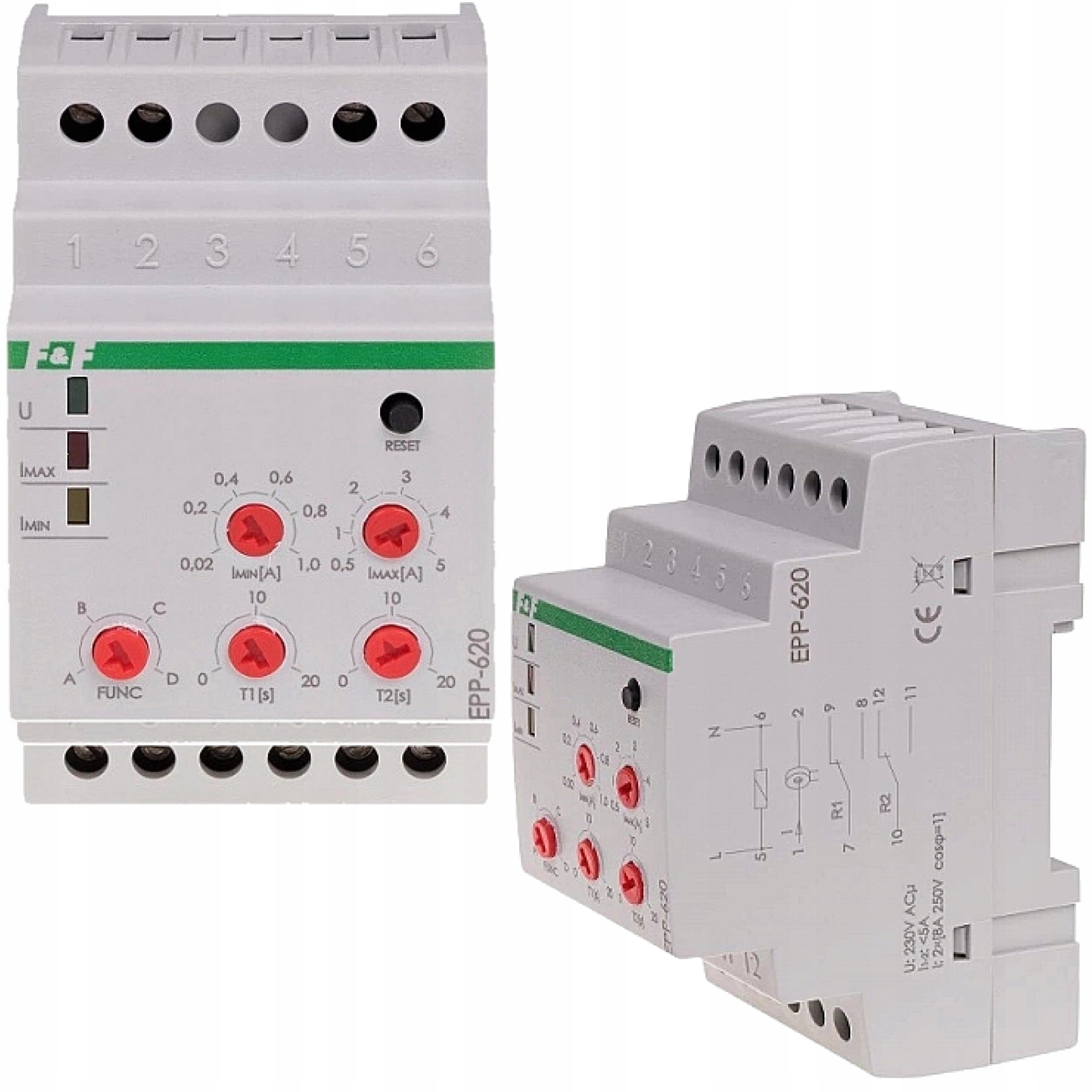 Relé pro kontrolu proudu 4-funkční 230 V 8 A na Din lištu TH35 F&f