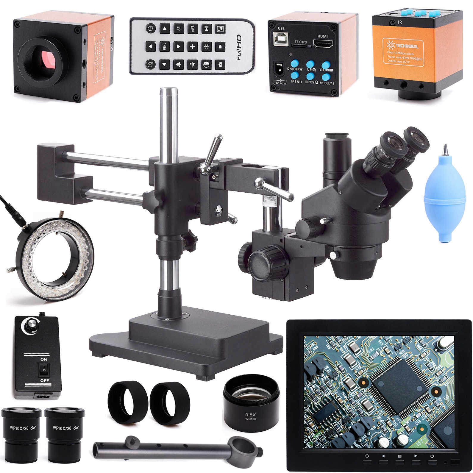 Trinokulární mikroskop Techrebal 10HW 7-45x, 16MP kamera