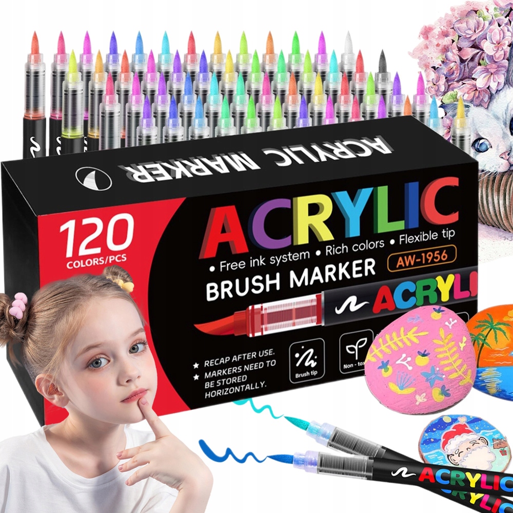 MARKERY AKRYLOWE PISAKI FLAMASTRY MAZAKI 120 KOLORÓW IDEALNE DO SZKOŁY