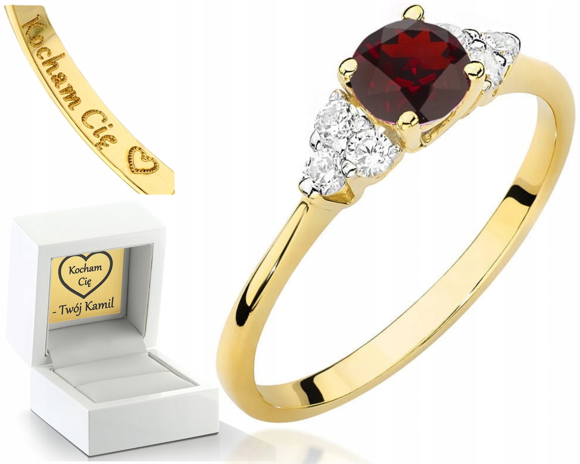 Zlatý Prstýnek S Granátem A Diamanty Gravírování Bonus 585