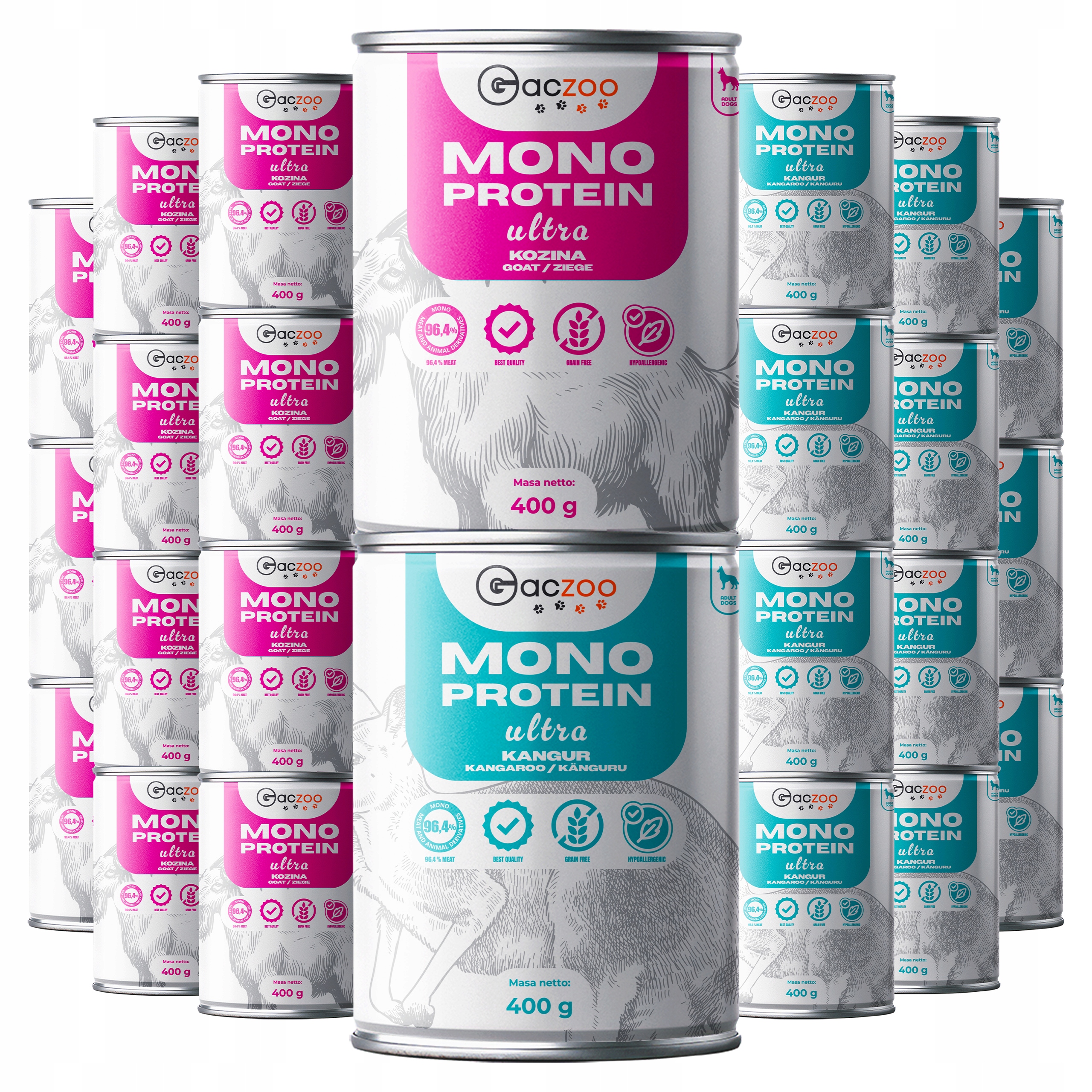 Levně Vlhké krmivo monoproteinové krmivo pro psy Gaczoo Mono Protein Ultra mix chutí 24 x 400 g