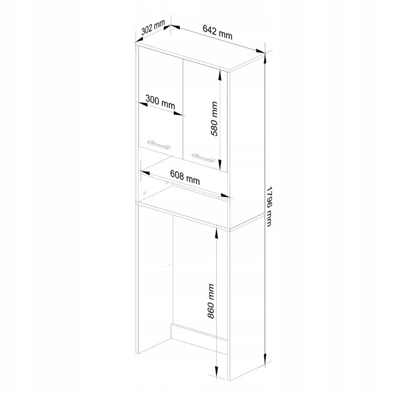 Regał łazienkowy nad pralkę FIN 180 cm 2 drzwi 4 półki Biały Biały Połysk Kod producenta OP0LŁAZBIAPOLPRA