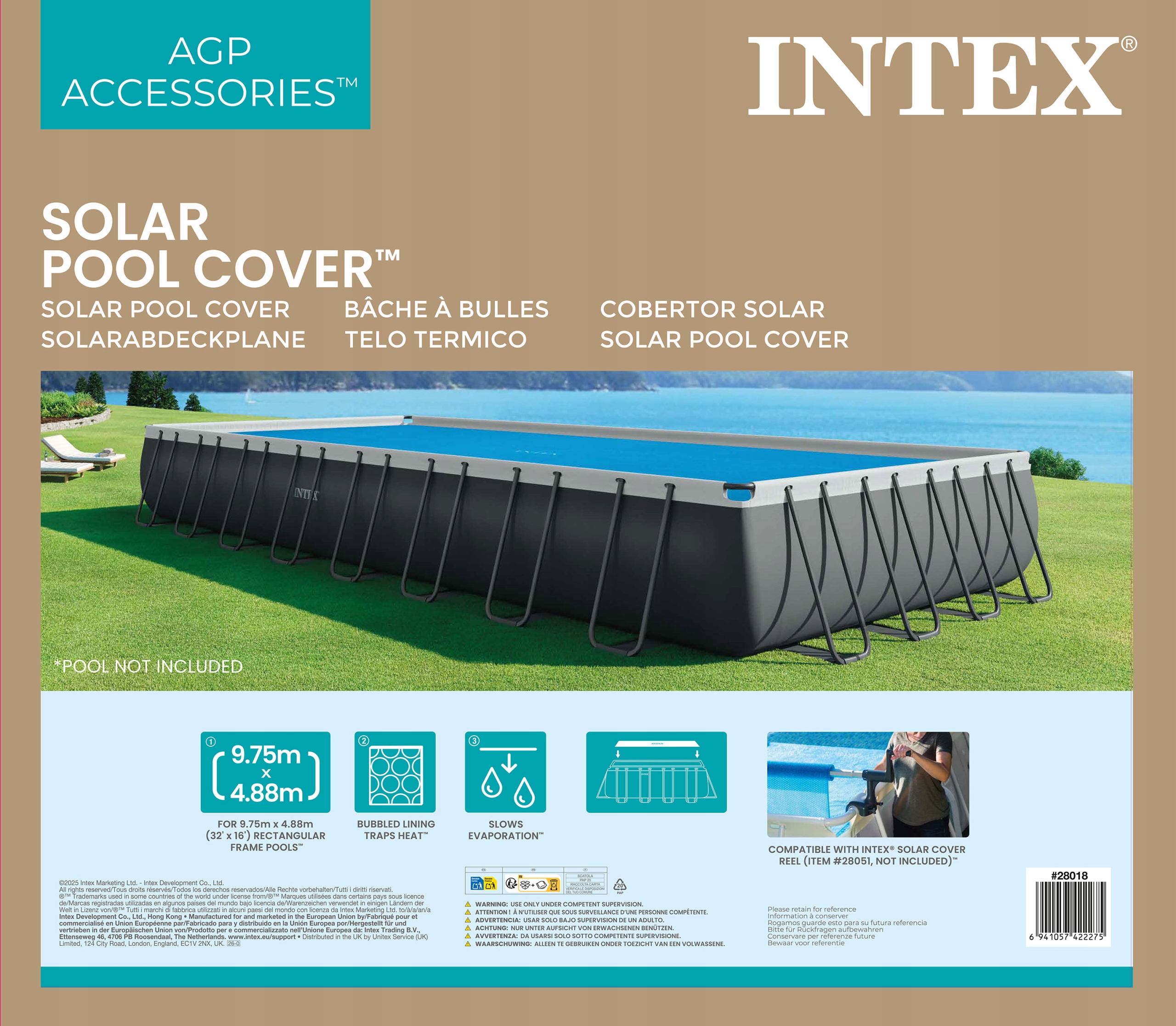 Solárna Fólia Na Bazén 975x488 cm Obdĺžniková S Bublinkami Intex 28018