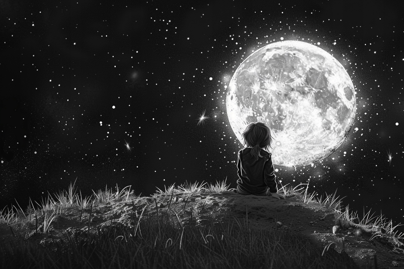 Obraz Na Plátně Canvas Žena Dívka Nebe Vesmír Měsíc B&w 120x80