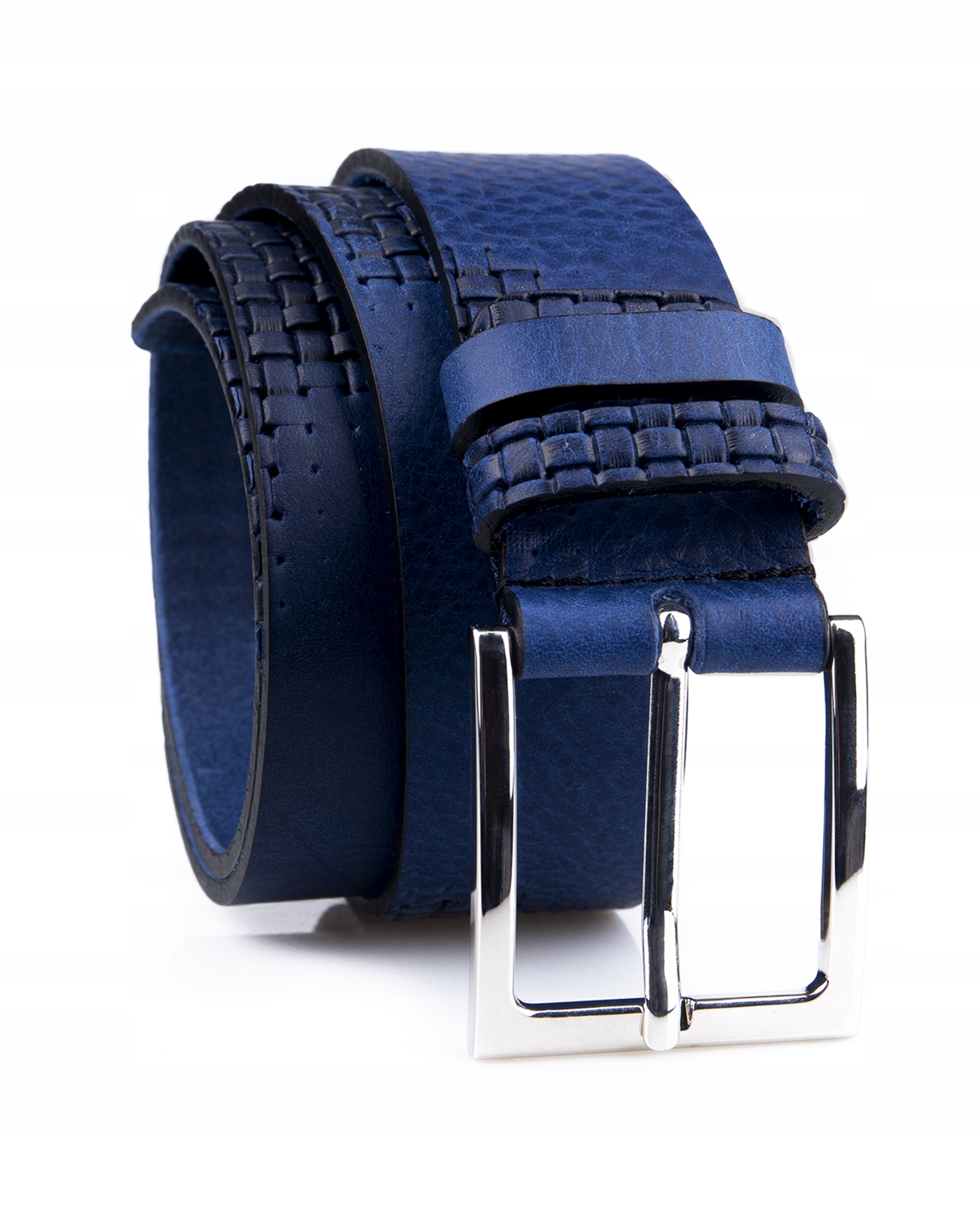 Kobaltowy Szeroki Skórzany Pasek Męski Z Tłoczeniem 115
