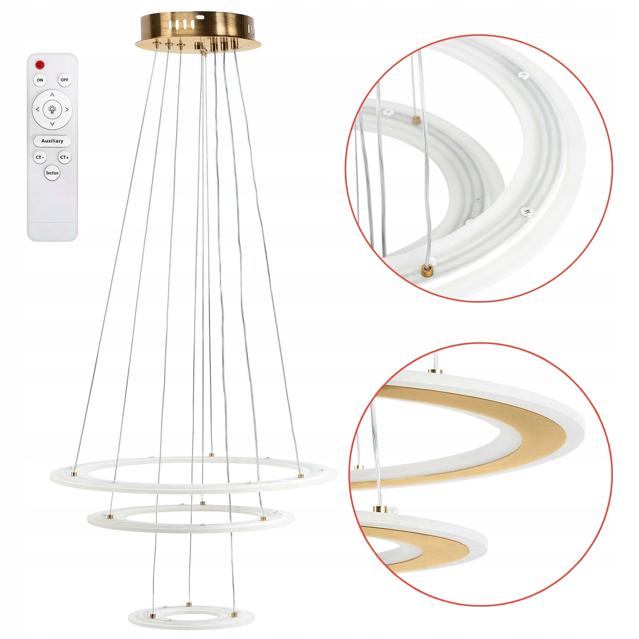 Led závesná lampa Zlatá kartáčovaná s krúžkom do obývačky Diaľkový Ovládač