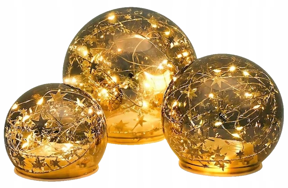 

Szklane Kule Led 3 Sztuki Gold Dekoracyjne Gwiaz