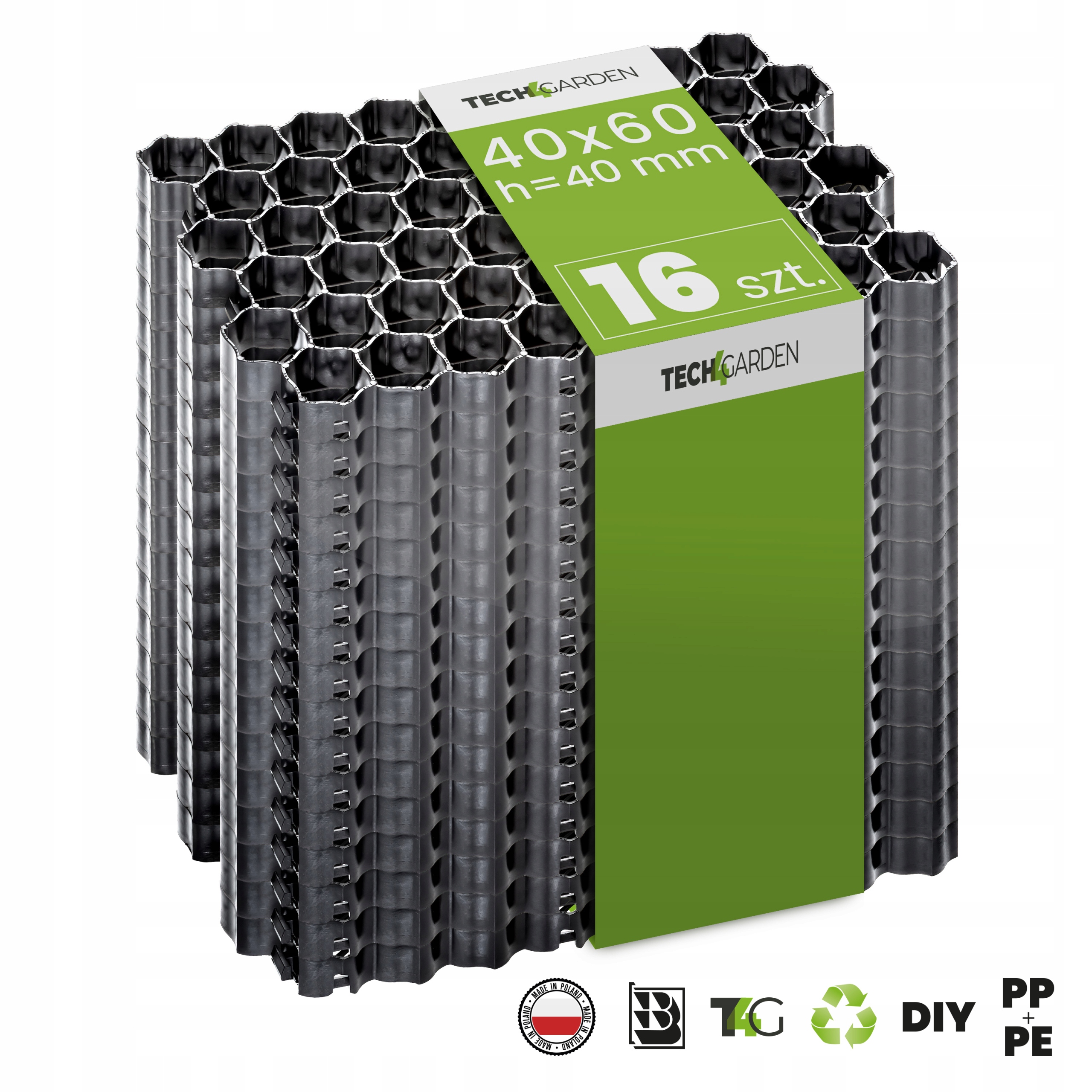 

16x Kratka parkingowa trawnikowa 60x40x3 cm Czarna