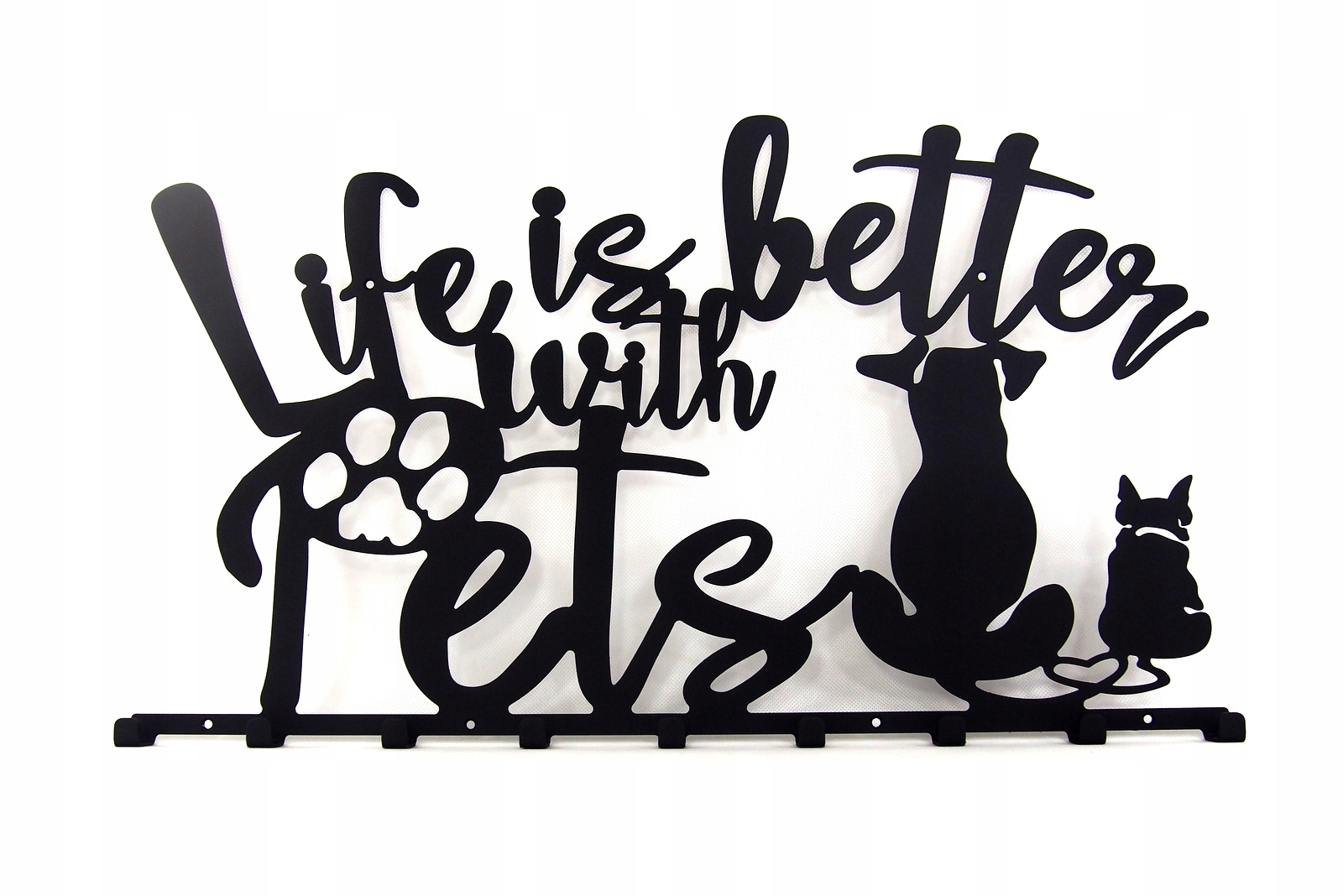 Věšák na oblečení, klíče a vodítko Psí šatník „Life if better with Pets“