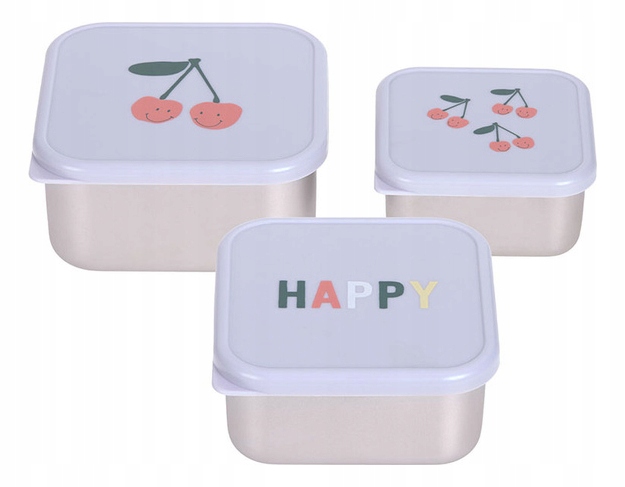 Lassig Pojemnik na przekąski snackbox ze stali nierdzewnej 3 szt. Happy