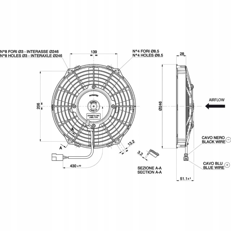 CEL2033 - Вентилятор ожог VA07-AP12/C-31S всасывающий 12V 225MM