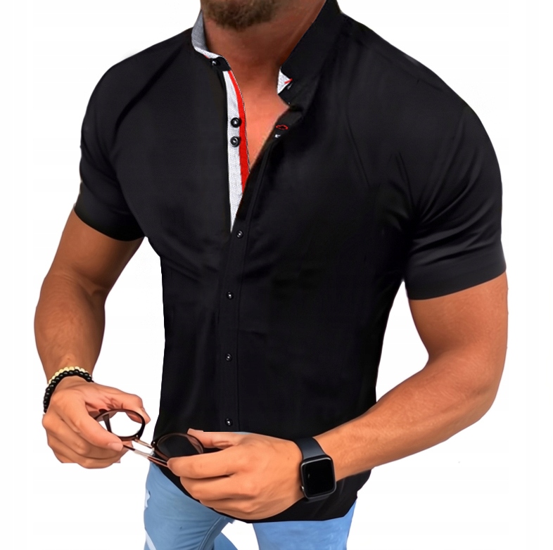 Koszula Męska Casual Bawełniana Regular Ślub Wesele Stójka