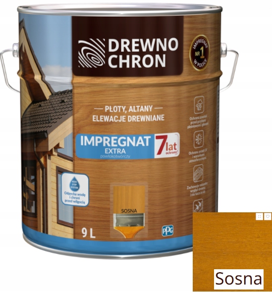 Drewnochron Impregnat Extra Powłokotwórczy drewno płoty altany Sosna 9l