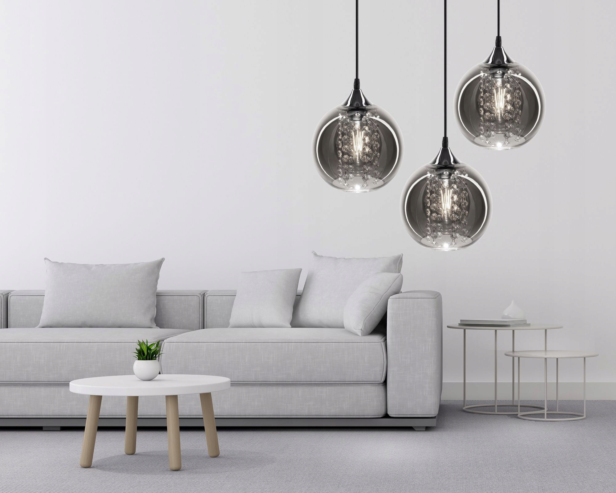 LAMPA WISZĄCA SZKLANA LUSTRZANA Z KRYSZTAŁAMI Kolor chrom