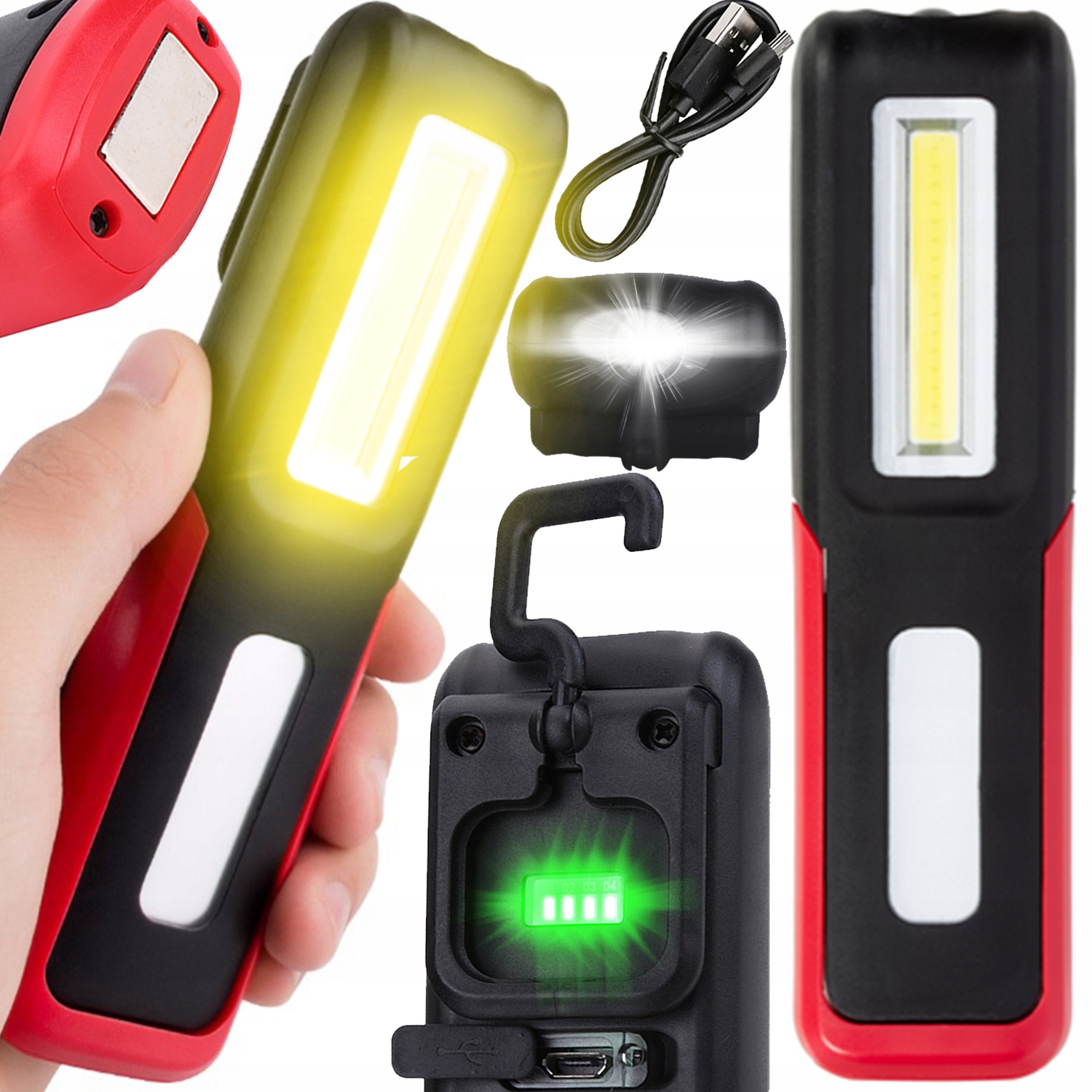 MEGA MOCNA Lampka warsztatowa robocza LED COB latarka lampa akumulatorowa