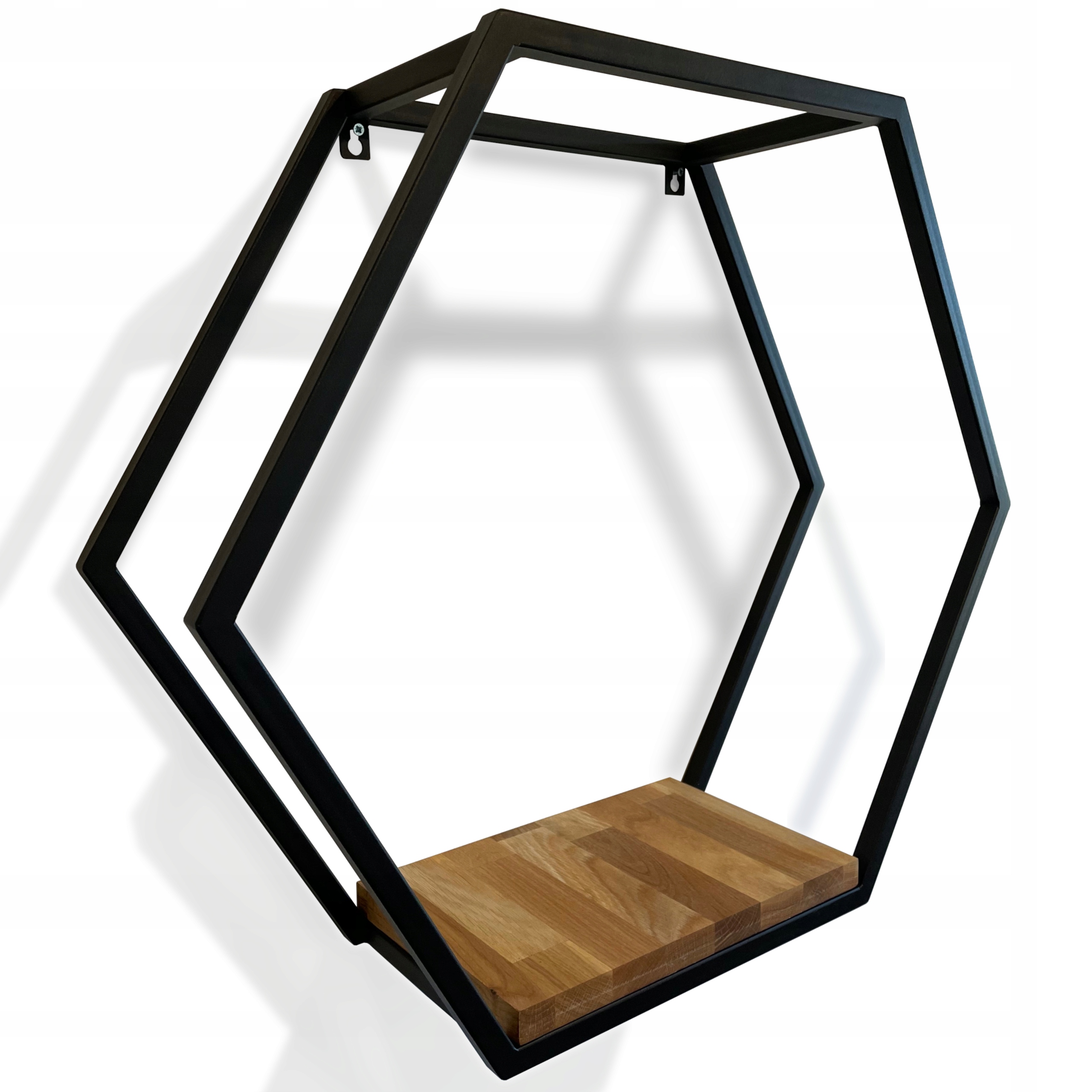 

Półka loftowa metalowa loft wisząca hexagon dębowa