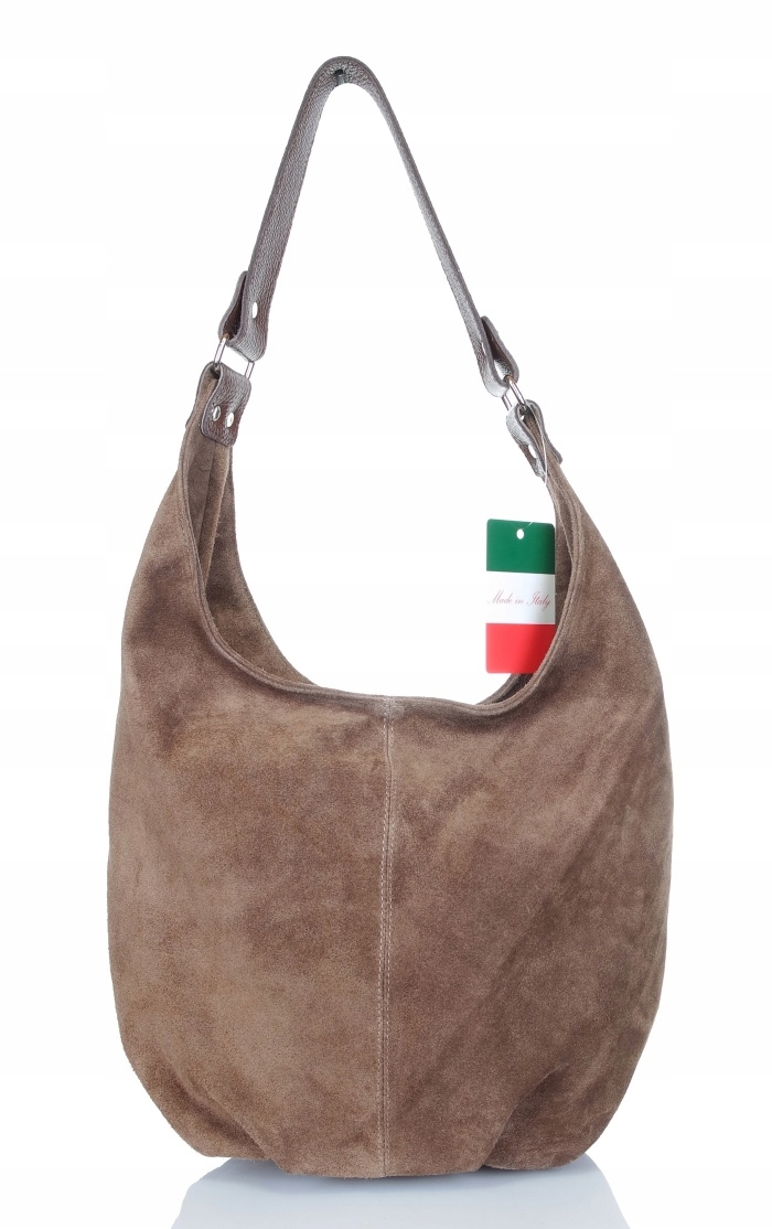 VERA PELLE Włoska Zamszowa TOREBKA worek Skóra naturalna ZJ11 Model ZJ11 taupe