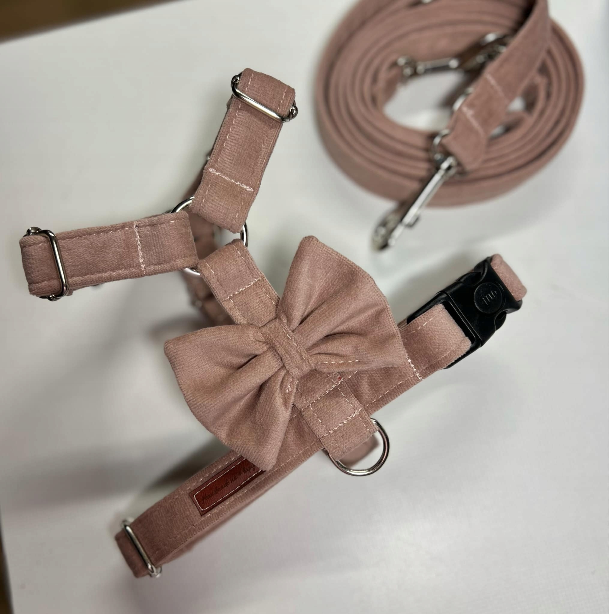 Levně Postroj quard s mašlí, vodítko, velur