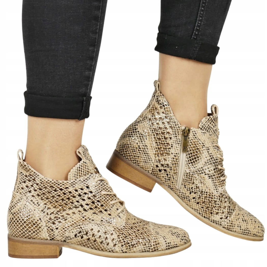 Dámské boty Kotníkové Boty Jarní Boty Ažurové Béžové Hadí Elegantní Nové