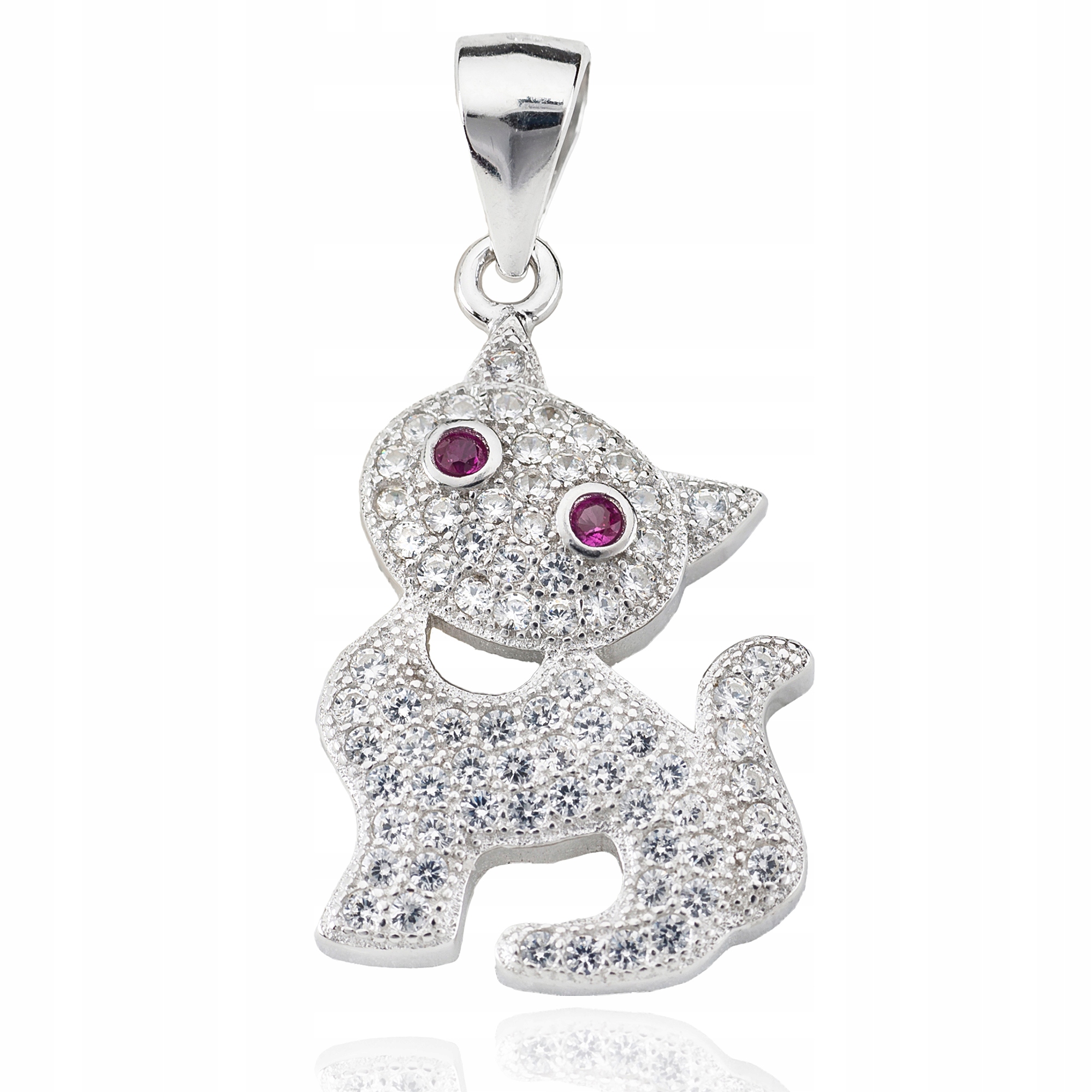 SREBRNY KOT KOTEK Z CYRKONIAMI WISIOREK ZAWIESZKA