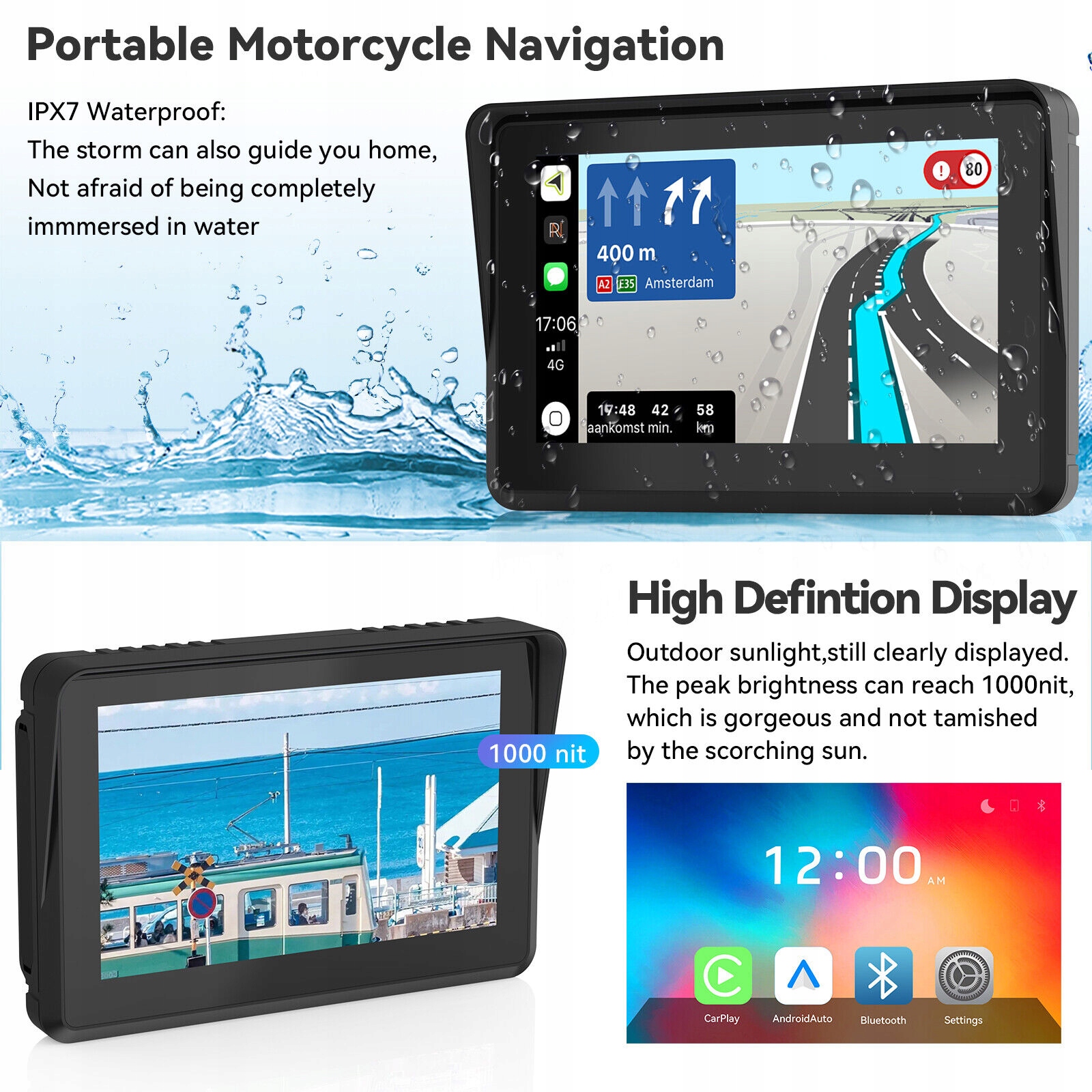 Motorcycle Portable Car Stereo Screen with Wireless Carplay Android Auto Model carplay