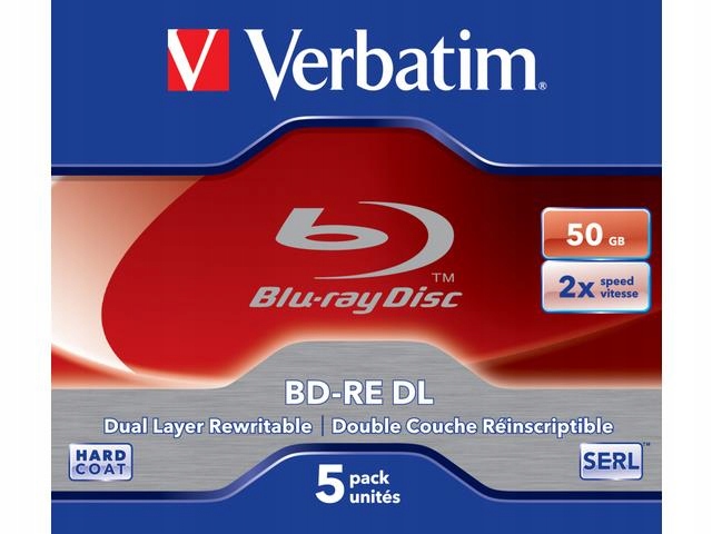 Płyty Bd-re DL Verbatim 2x 50GB (Jewel Case 5) Blu-Ray