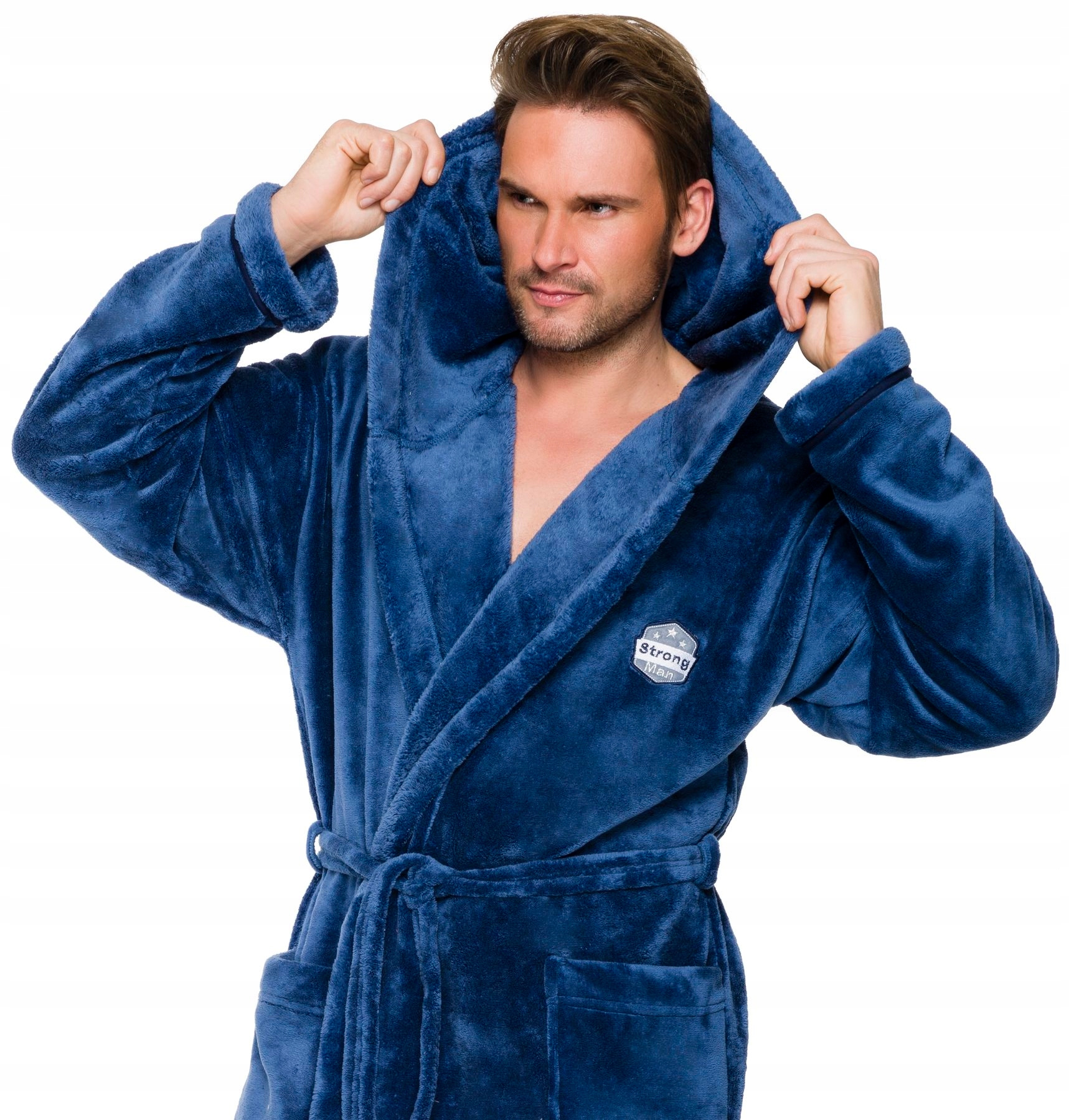 CIEPŁY MIŁY DŁUGI SZLAFROK MĘSKI Z KAPTUREM 3XL Rozmiar 3XL