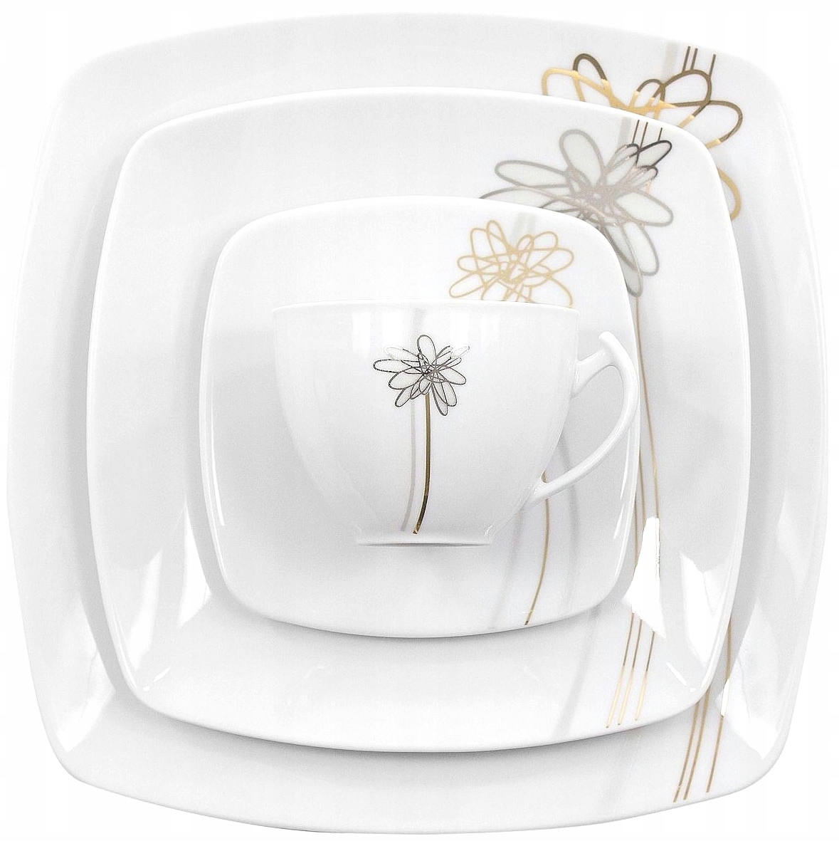 E525 Serwis Obiadowy 6/26 Złoty Kwiat Akcent Pfp Chodzież Porcelana